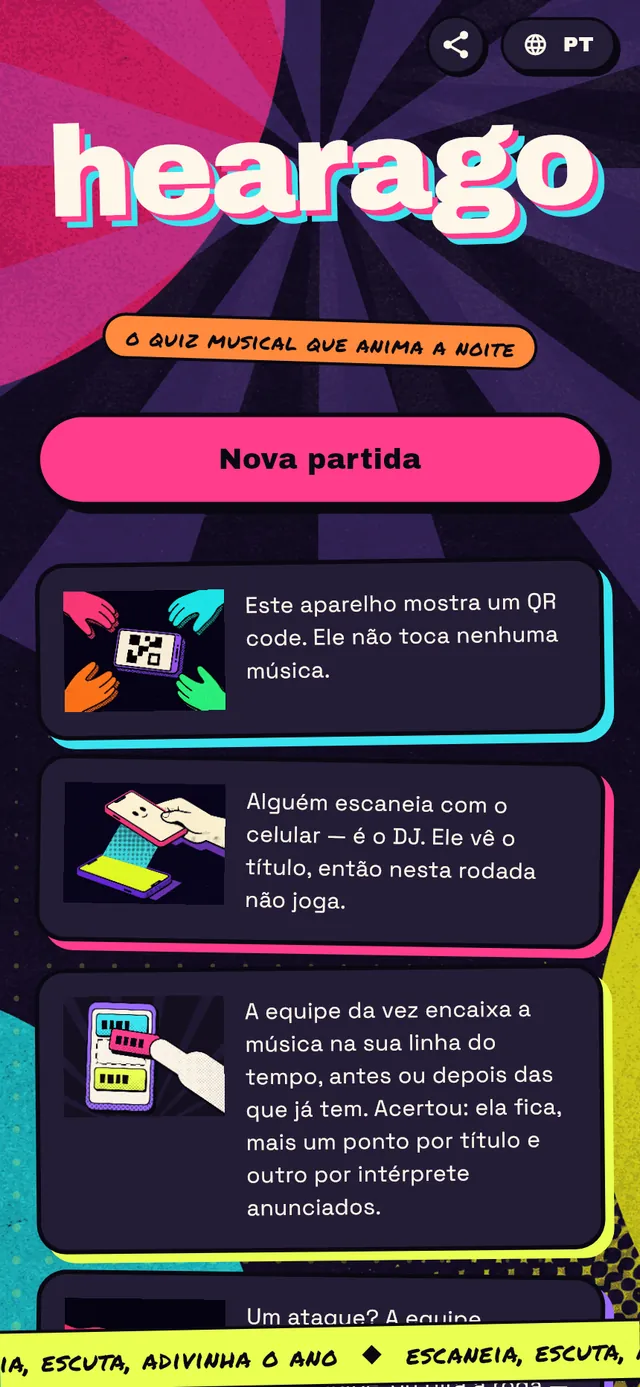 A tela inicial do hearago em um celular.