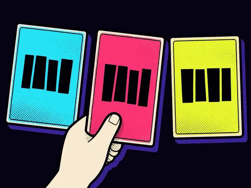 Une main place une carte musicale dans une frise chronologique.